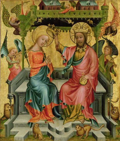 La coronación de la Virgen, del ala derecha del Altar de Buxtehude, 1400-10 de Master Bertram of Minden